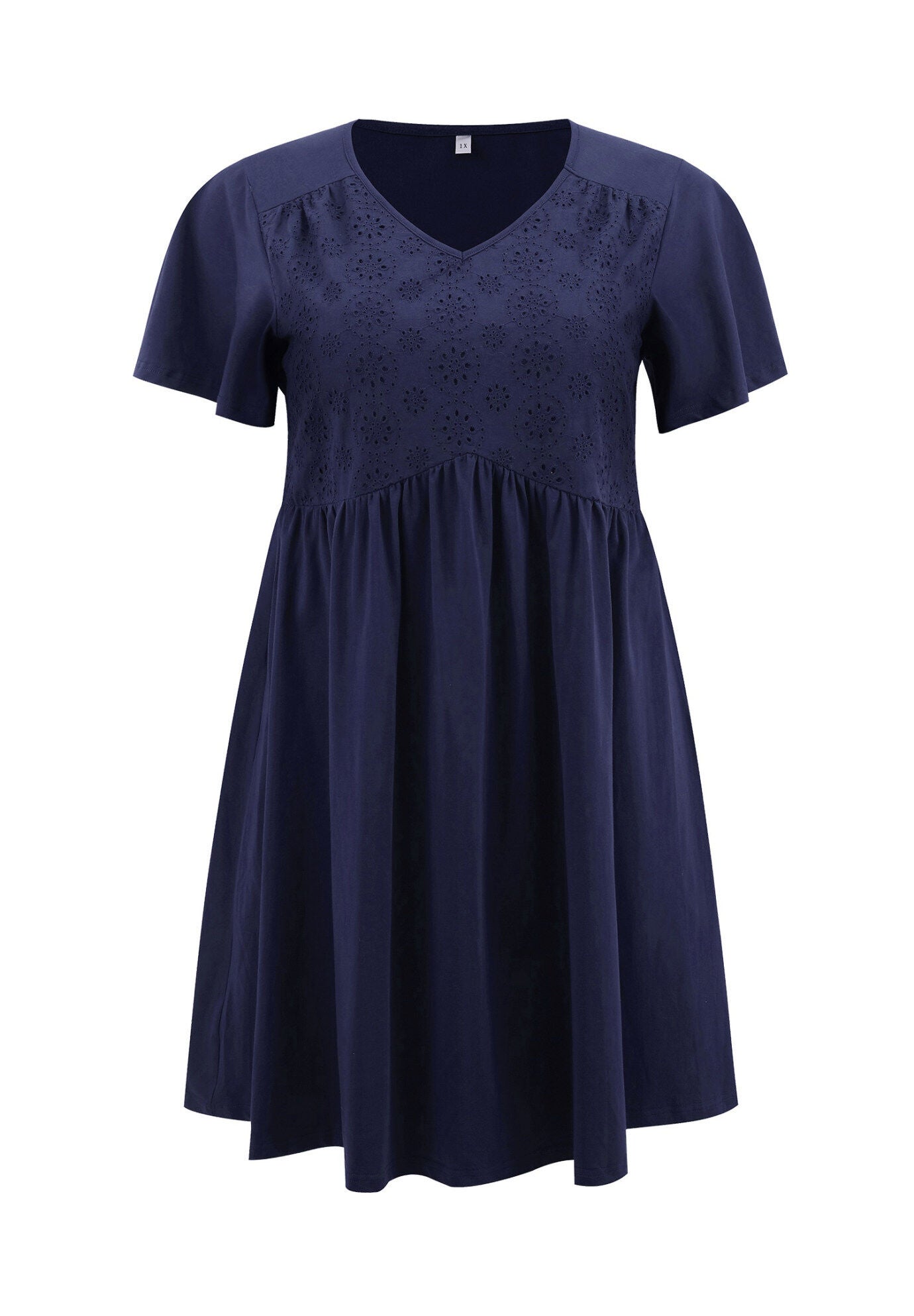 Summer V Neck Ruffle Sleeve Pleated Swing A-Line Dress, Navy Blue / Navy, alternate image number 3
