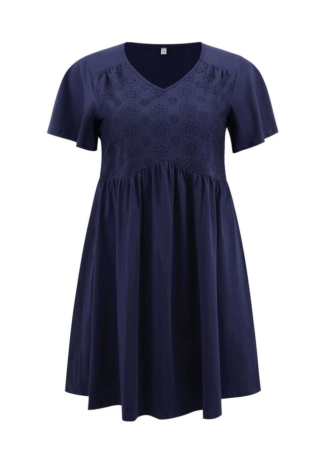 Summer V Neck Ruffle Sleeve Pleated Swing A-Line Dress, Navy Blue / Navy, alternate image number 3