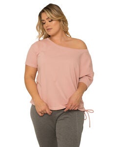 Nola Plus Size Boat Neck French Terry Ruched Tee