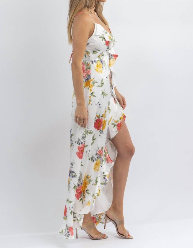 CHLOE MULTIFLORAL SLIT MIDI DRESS IN WHITE, , alternate image number null