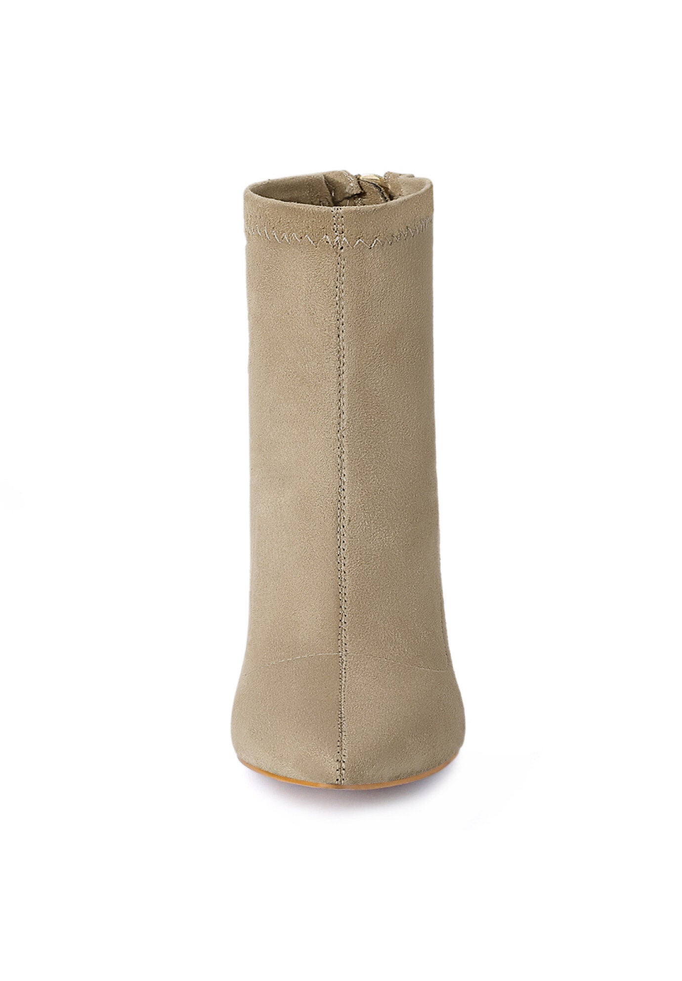 Pointed Toe Zipper Chunky Heels Ankle Boots, Beige / Beige, alternate image number 2