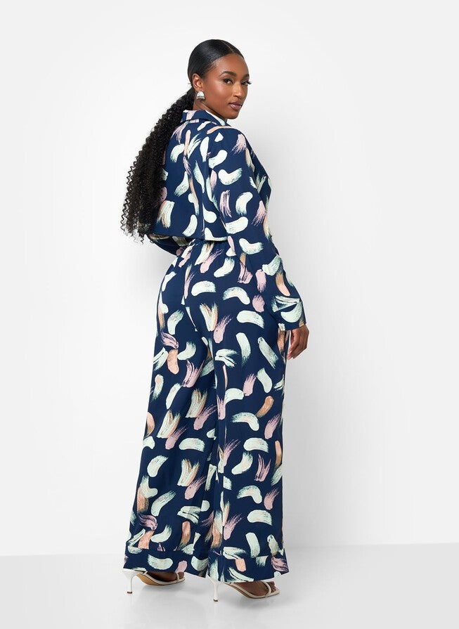 NINA PLUNGE PRINTED TOP - NAVY, Blue / Royal Blue, alternate image number null