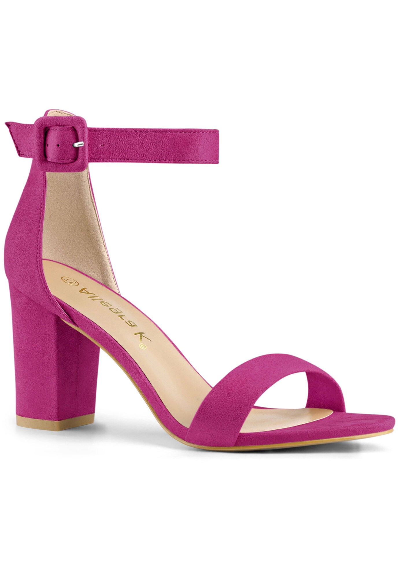 Open Toe Ankle Buckle Strap Block High Heel Sandals, Hot Pink / Deep Fuchsia, hi-res image number 0