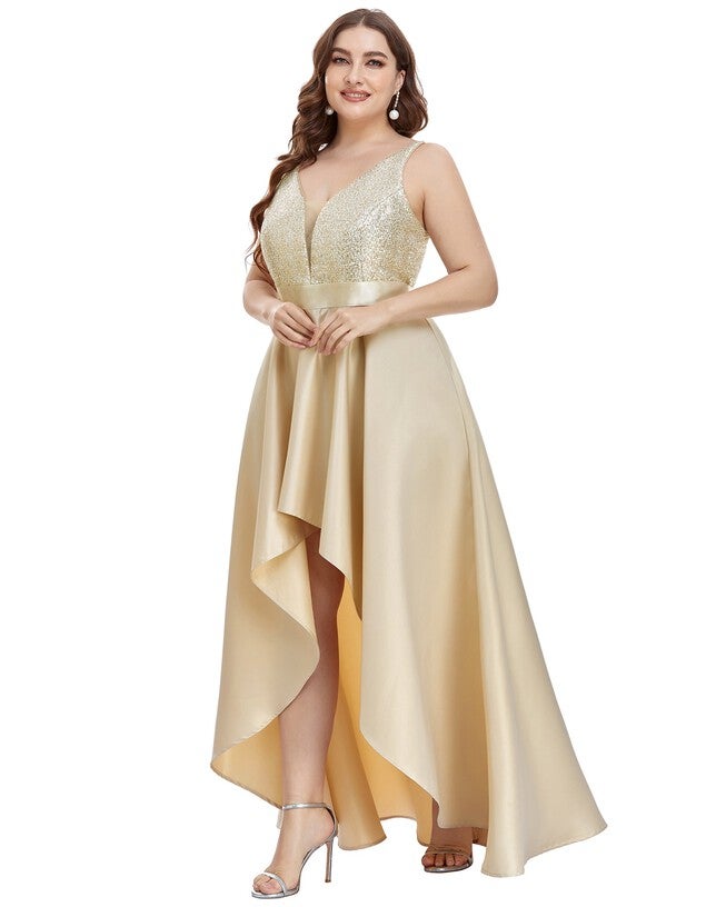 Sparkly Bodice High Low Prom Dress, Rose Gold / Gold, alternate image number null