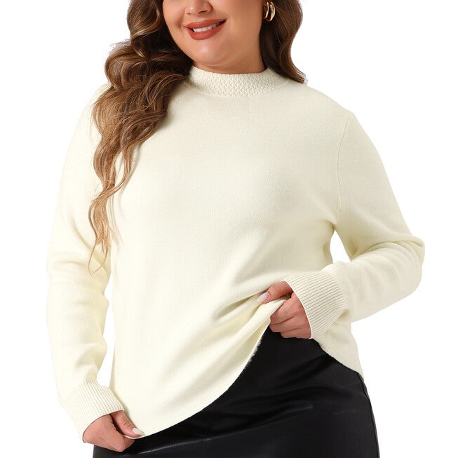 Crewneck Long Sleeve Knit Pullover Top, Beige / Beige, alternate image number 1