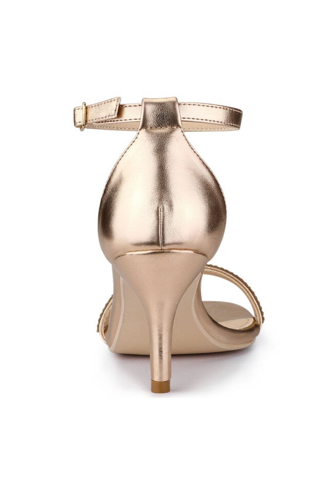 Stiletto Heels Rhinestone Ankle Strap Open Toe Sandals, Rose Gold / Pink, alternate image number 2