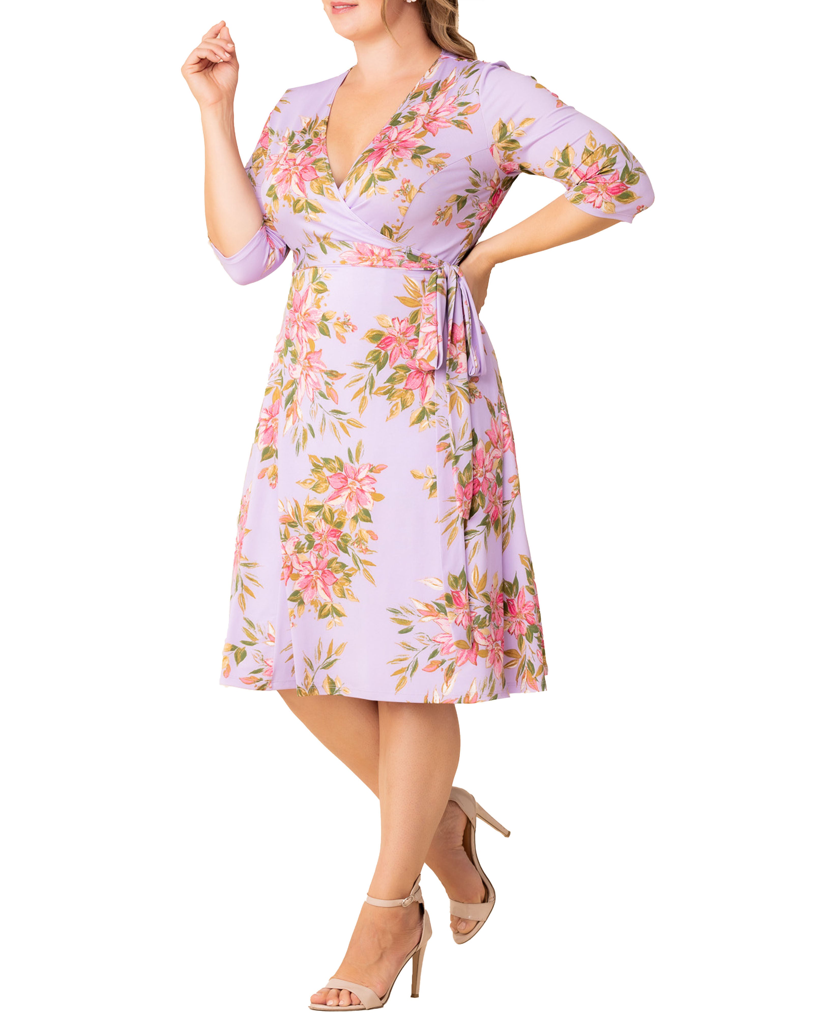 Signature Wrap Dress, LILAC ROMANTIC FLORALS / Lilac, alternate image number 3