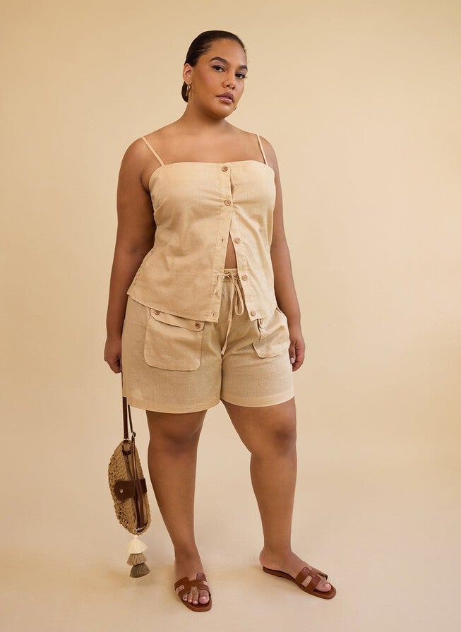 MICAH LINEN CARGO POCKET DRAWSTRING SHORTS - CREAM, Beige / Beige, hi-res image number 0