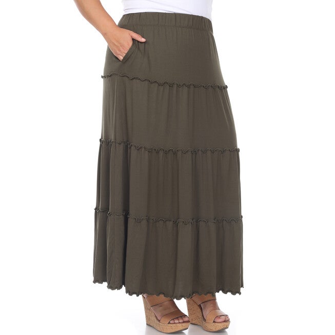 Tiered Maxi Skirt, Olive / Olive Green, alternate image number 3