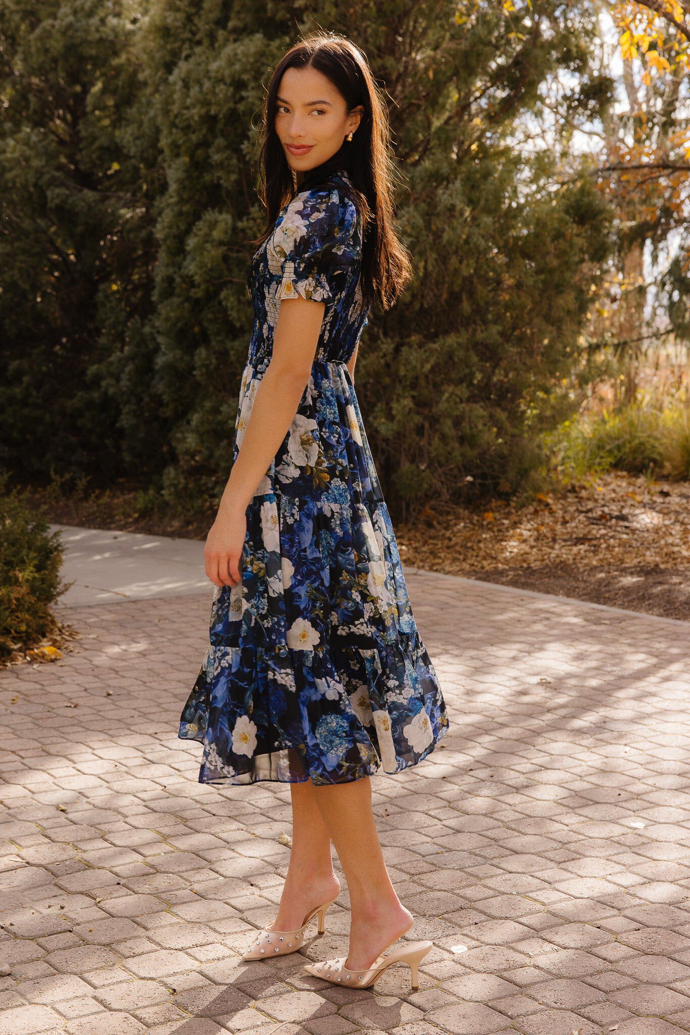 Cordelia Dress, Winter Rose Garden / Navy, alternate image number 2