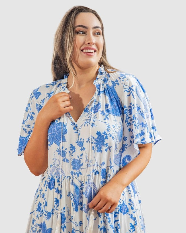 Jamie Short Sleeve Dress, Paisley / Cornflower Blue, alternate image number null