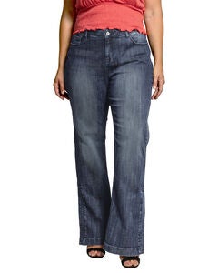 Rainie Light Hand-Sanded Plus Size Stretch Denim High-Waist Slit Hem Jeans Whisker Wash