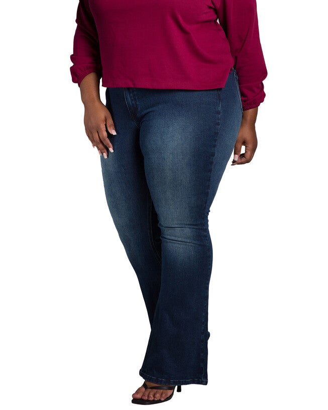 Kylie Women's Plus Size Mid Rise Flare Jean, Medium Blue / Dark Wash, alternate image number 2