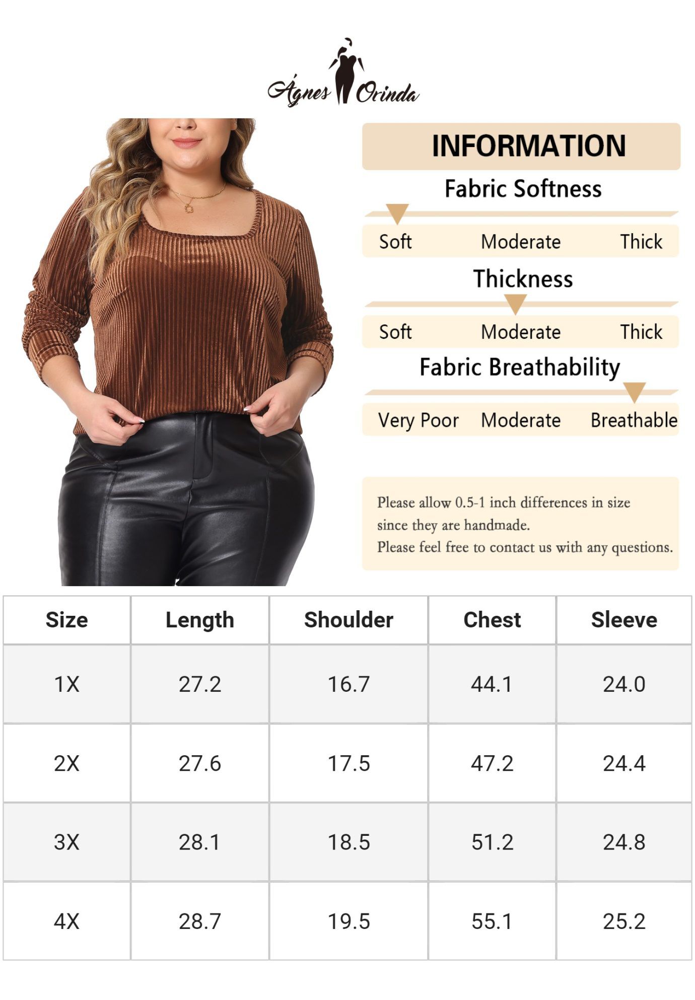 Square Neck Pullover Long Sleeve Blouse Tunic Velvet Top, Brown / Brown, alternate image number 4