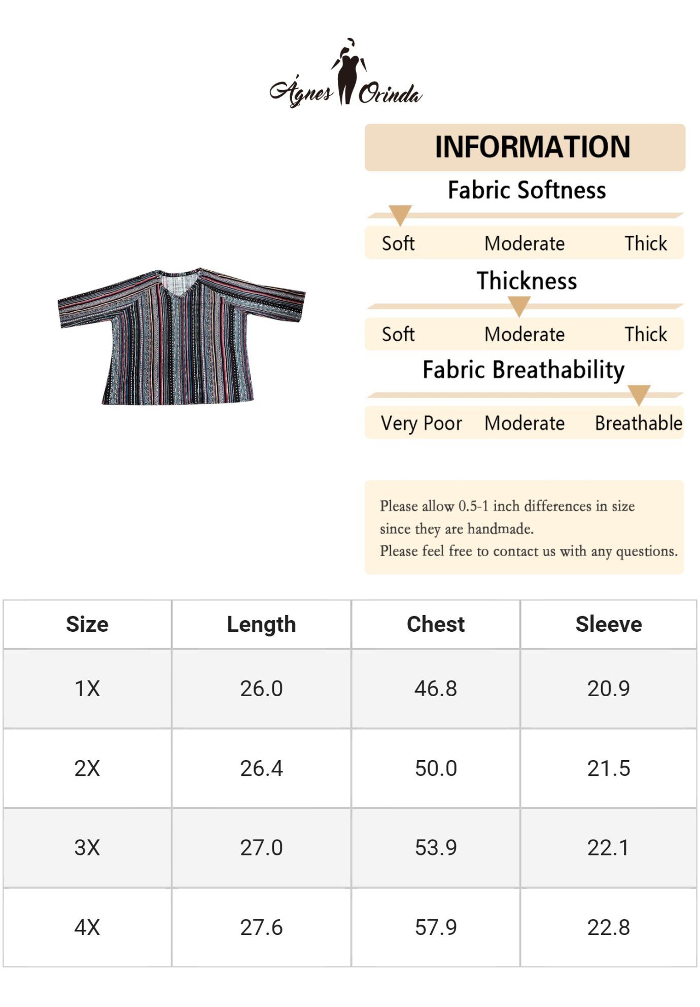 3/4 Sleeve Knit Blouse Tee Stripe Boho Top, Green / Quetzal Green, alternate image number 4