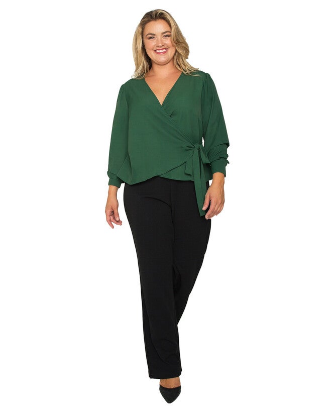 Standards & Practices Wrap Tie Long Sleeve Blouse, GREEN / Forest Green, alternate image number 1