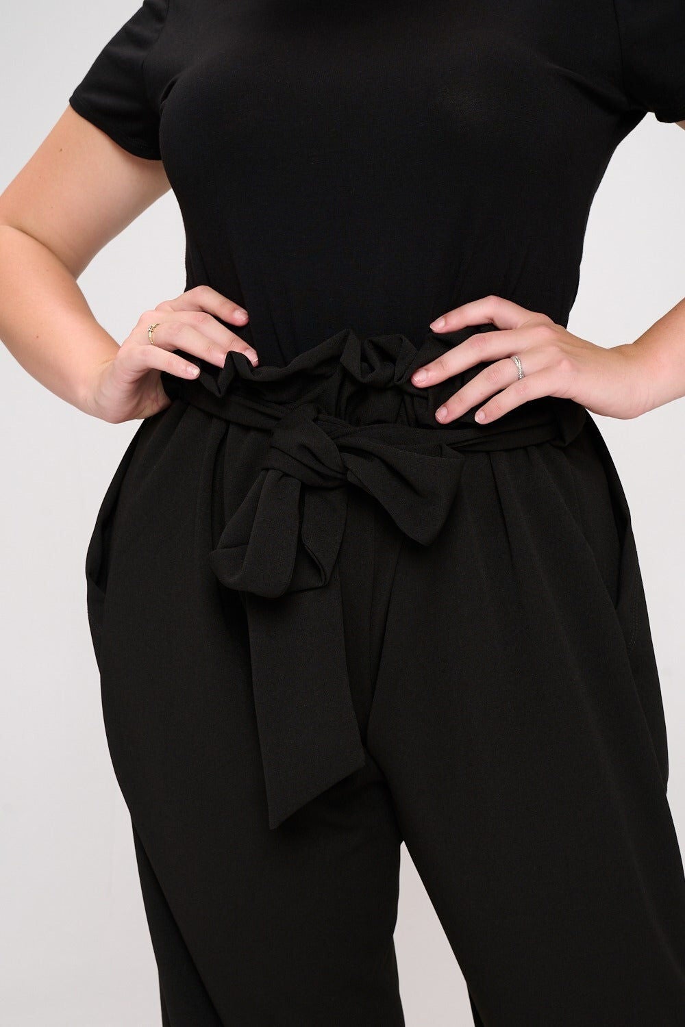 KATHLEEN PAPERBAG PANTS, Black / Black, alternate image number 2