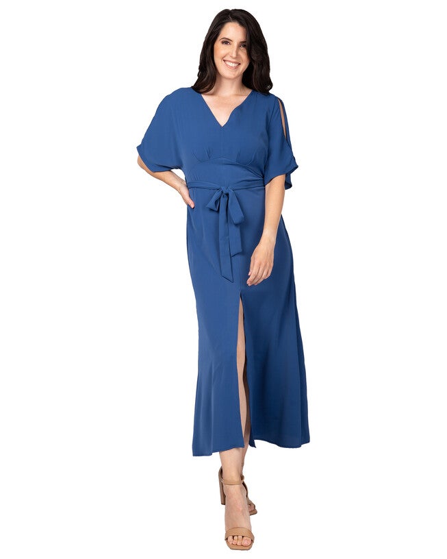 Scarlett Women's Plus Size  V Neck Kimono Sleeves Maxi Dress, Navy / Navy, hi-res image number 0
