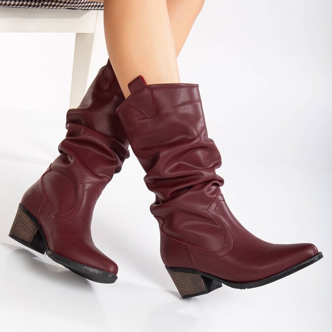 BONNIE - BURGUNDY SLOUCH WESTERN BOOTS, BURGUNDY / Burgundy, alternate image number 2