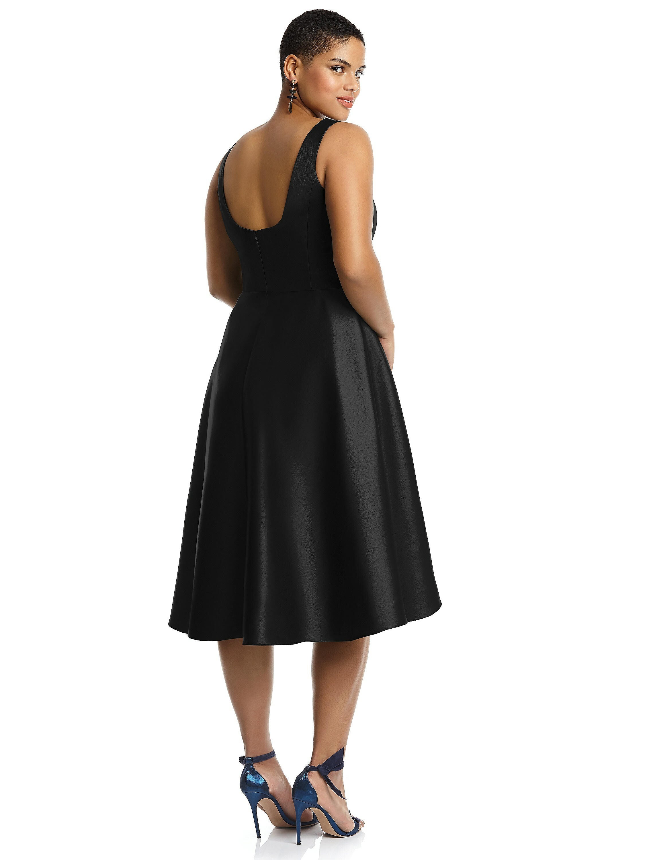 Bateau Neck Satin High Low Cocktail Dress, Black / Black, alternate image number 1