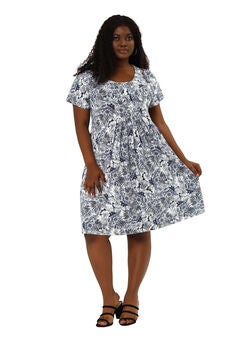Short Sleeves Pleated Summer Beach Casual Loose Floral Dress