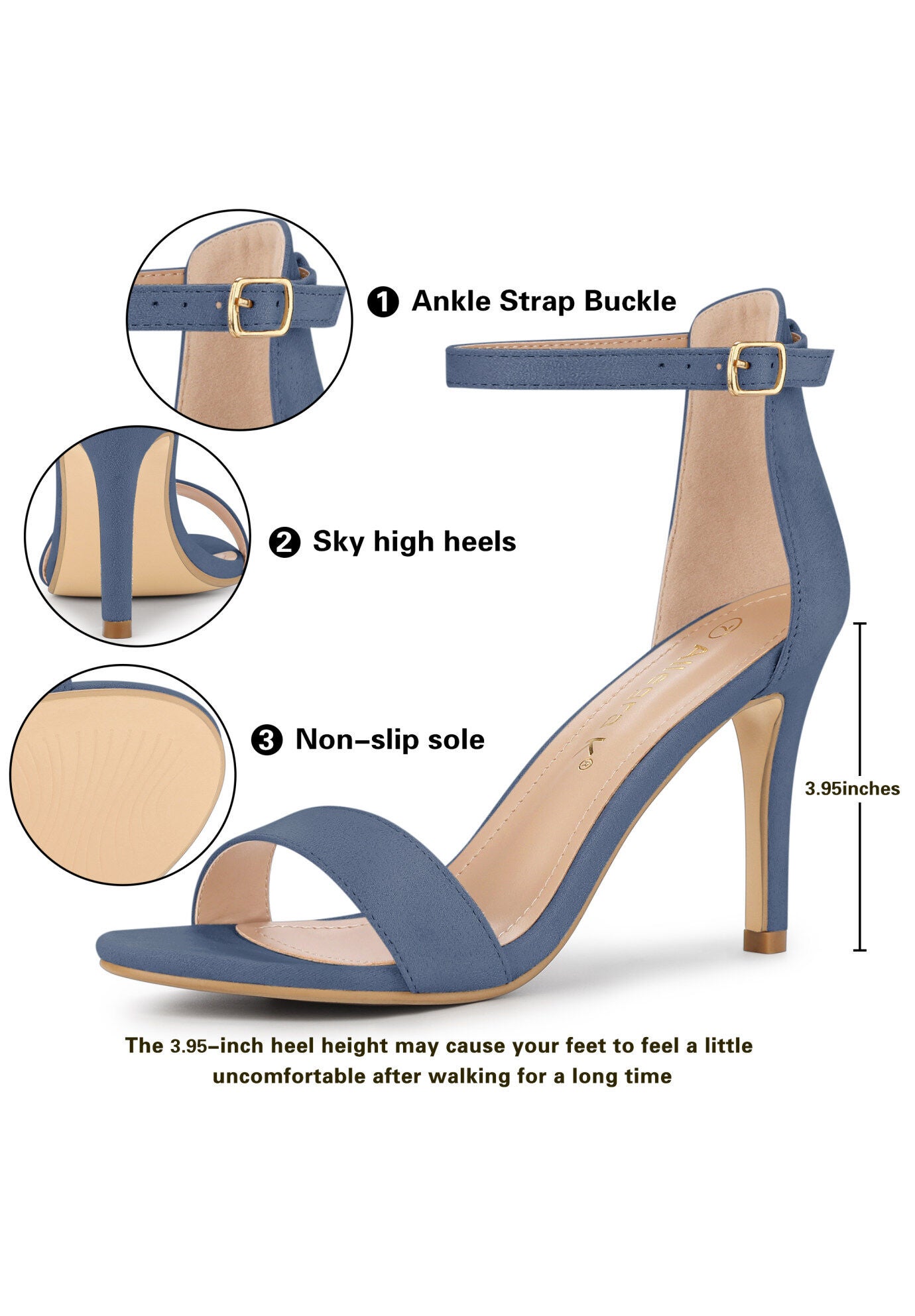 Suede Ankle Strap High Stiletto Heels Sandals, Haze Blue / Dusty Blue, alternate image number 1