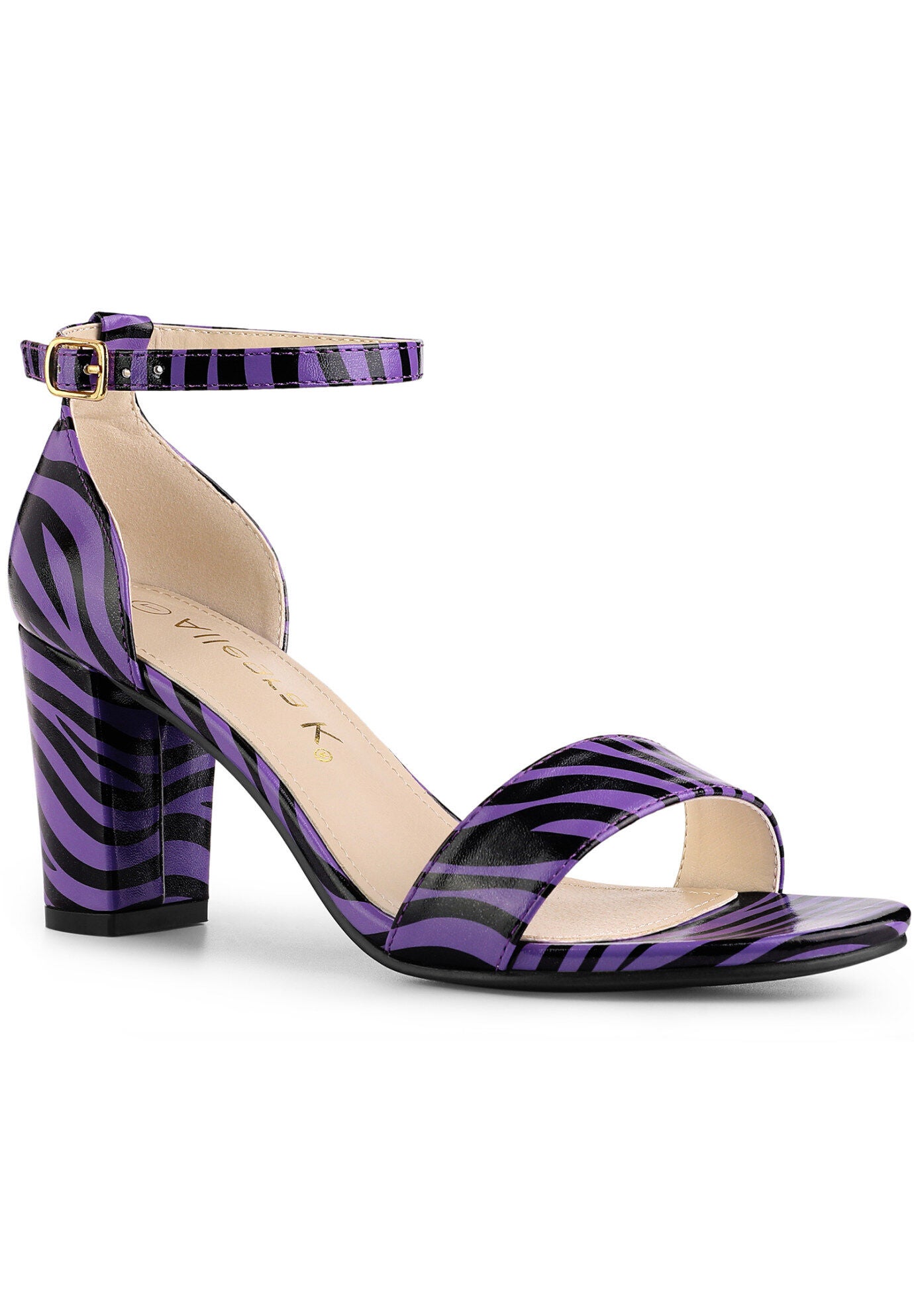 Snakeskin Ankle Strap Snake Chunky Heel Sandals, Black Purple / Purple, hi-res image number 0