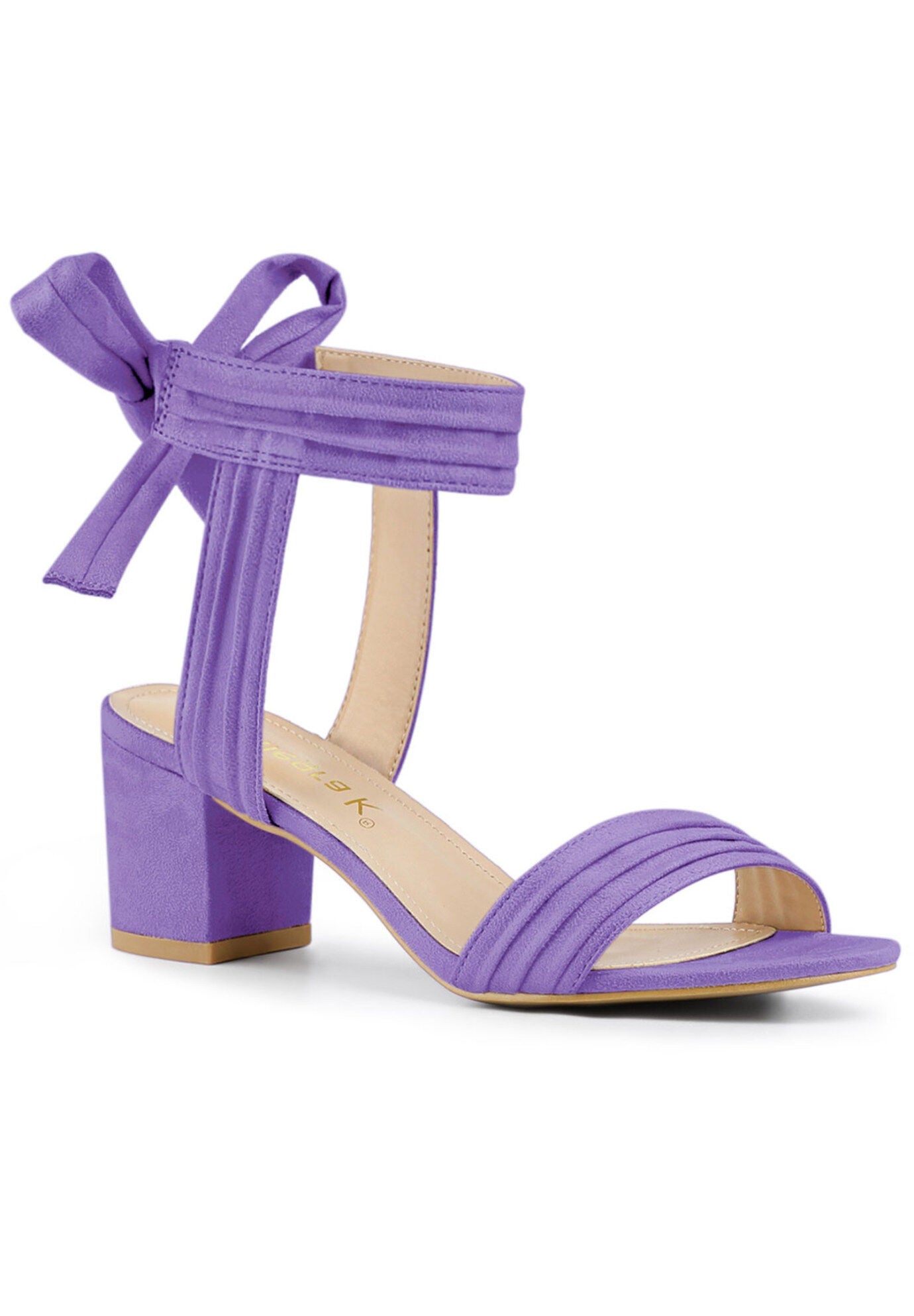 Open Toe Ankle Tie Back Block Heels Sandals, Purple / Purple, hi-res image number 0