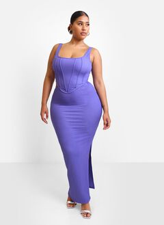 WINNIE TEXTURED RUCHED MAXI BODYCON SKIRT - PERIWINKLE