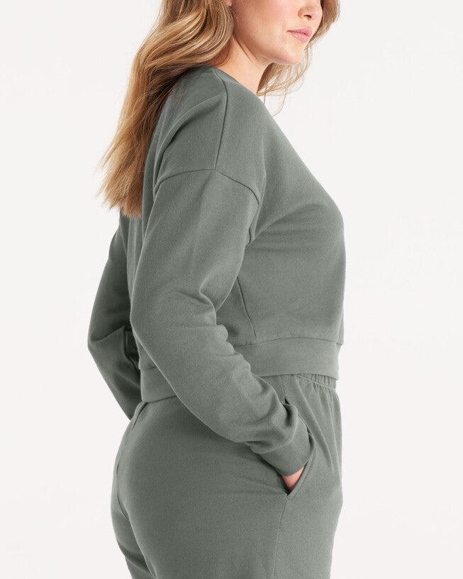 The Crop Sweatshirt, Thyme / Forest Green, alternate image number 2