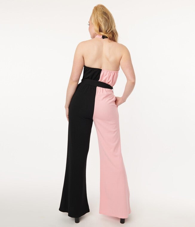 Smak Parlour Pink & Black Colorblock Draped Darling Jumpsuit, , alternate image number null