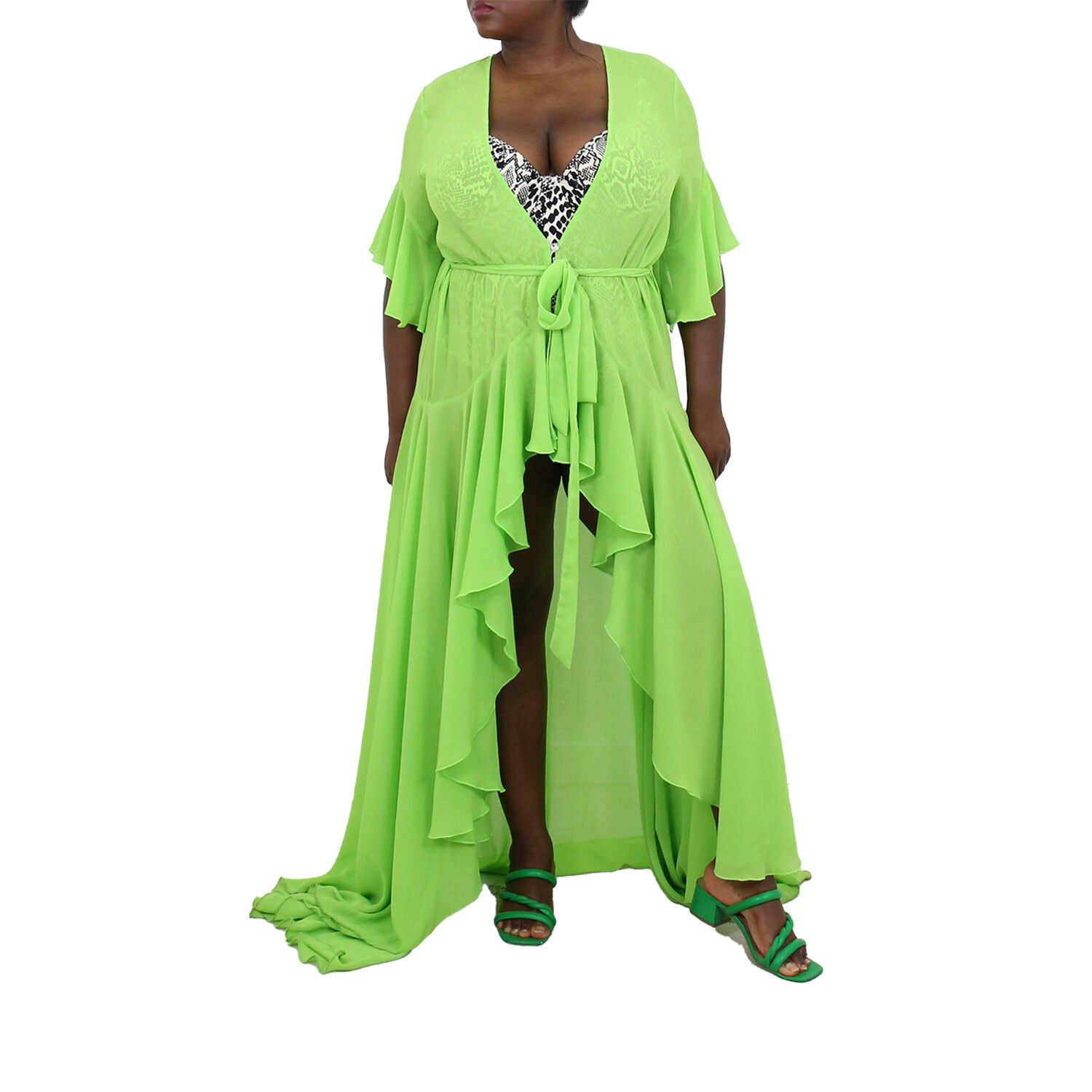 Korinne Standard Kaftan Neon Green, Neon Green / Light Green, alternate image number 1