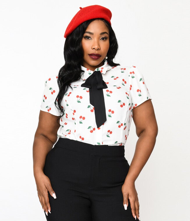 Smak Parlour White & Cherries Power Play Blouse, White / White, hi-res image number 0