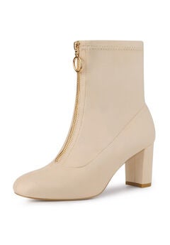 FRONT ZIPPER HIGH HEEL ANKLE BOOTS