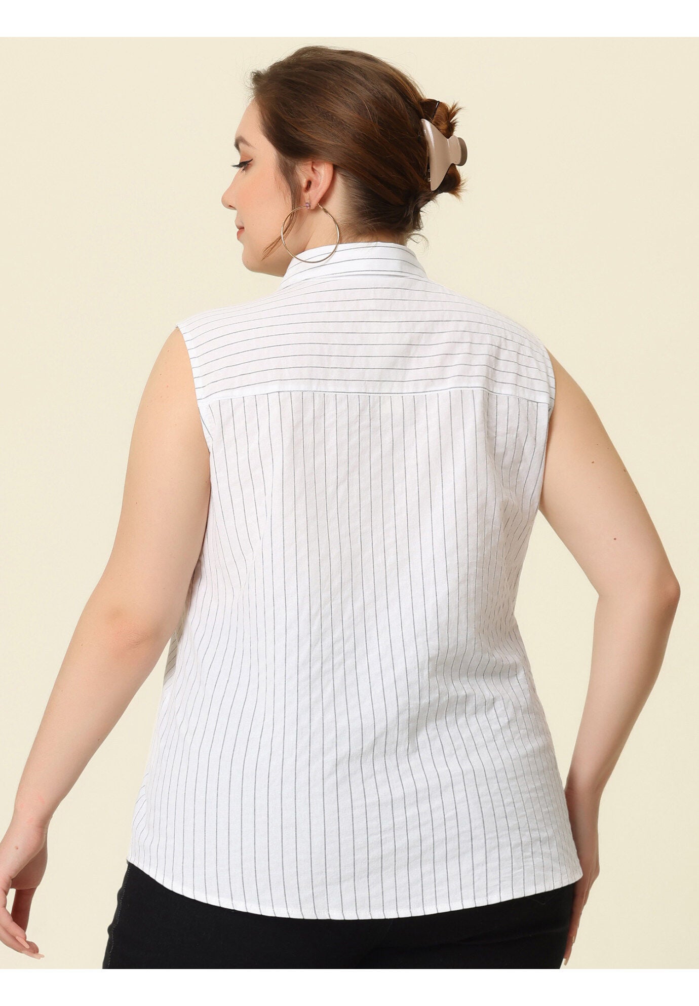 SLEEVELESS TOP SUMMER CASUAL BUTTON DOWN TANK SHIRT, White / White, alternate image number 3