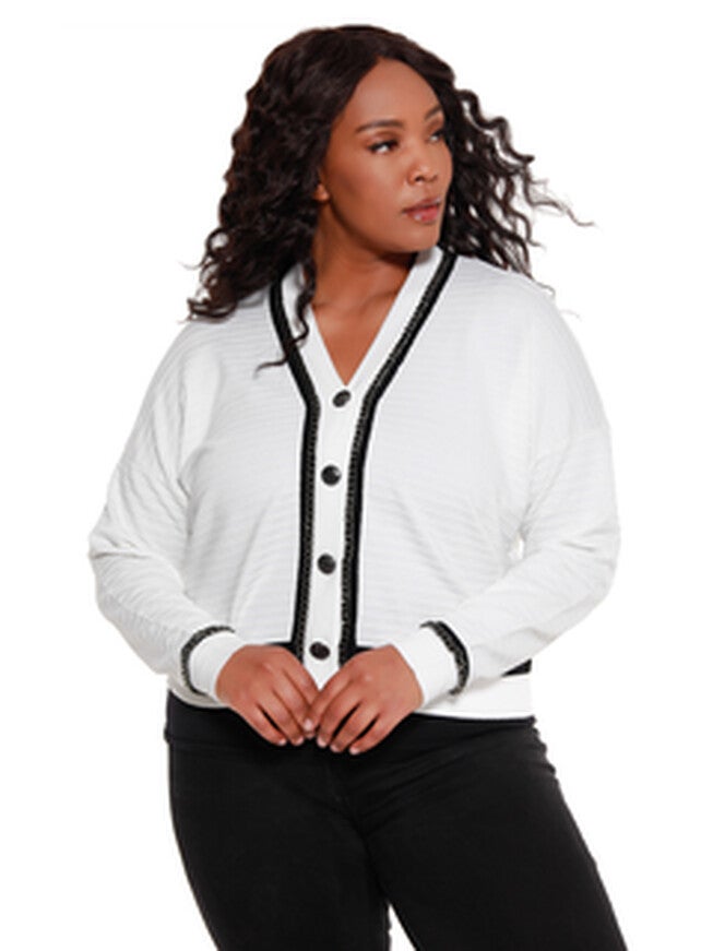 Emerson Button Down Cardigan, White  Black / White, hi-res image number 0