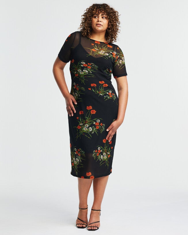 Bouquet Black Floral Mesh Dress, Print / Black, alternate image number 2