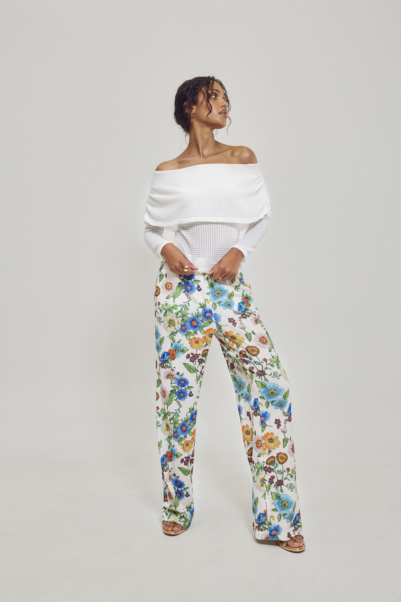 Geometric Knit Cowl Neck Top, WHITE / White, alternate image number 1