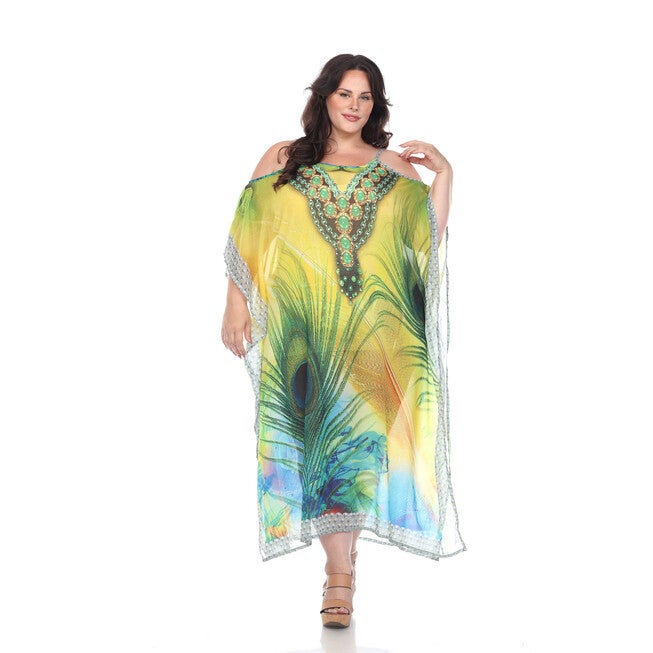 Sheer Caftan Maxi Dress, Peacock Feather / Pink, alternate image number 3