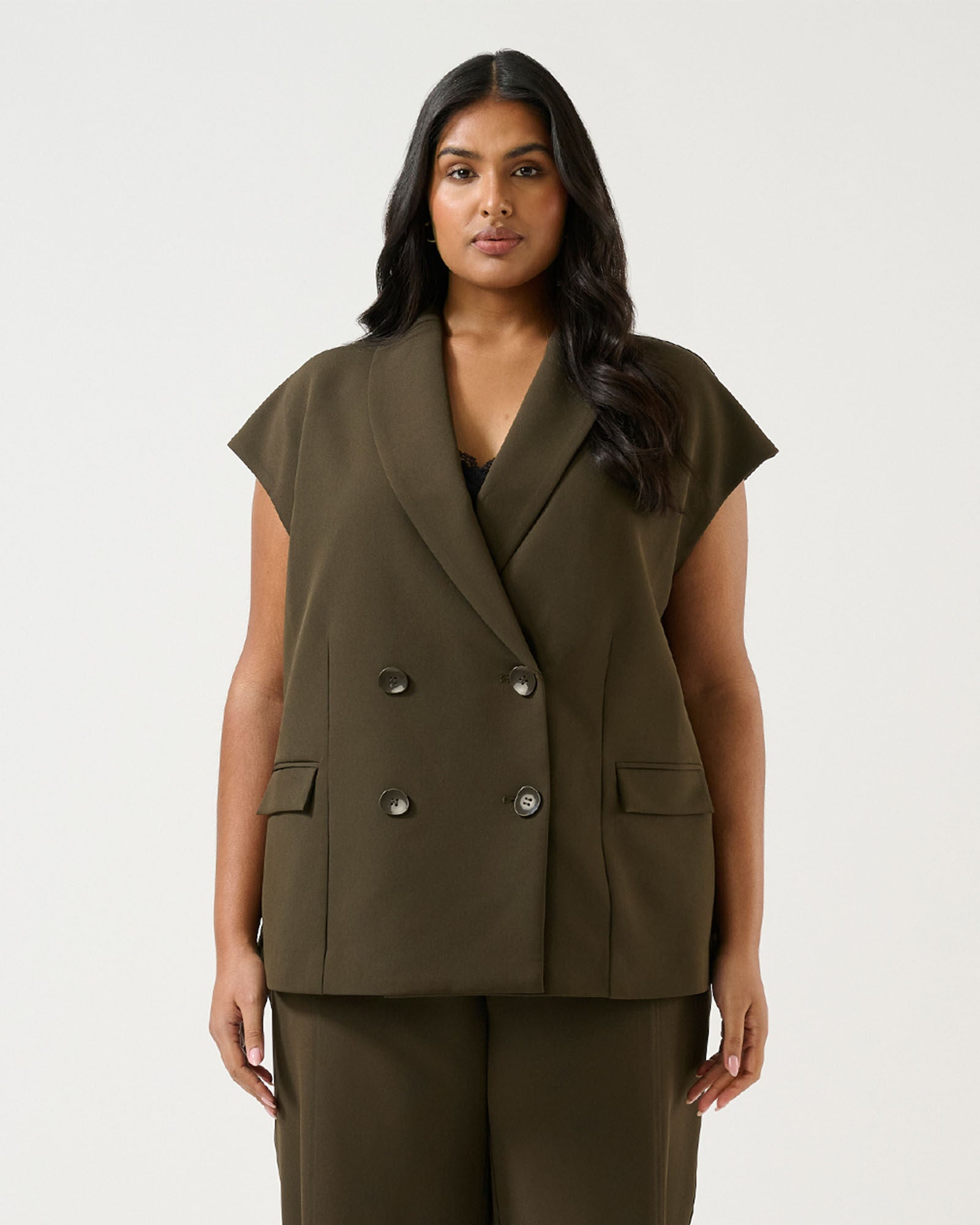 Namib Sleeveless Blazer Jacket, Black Olive / Olive Green, alternate image number 1