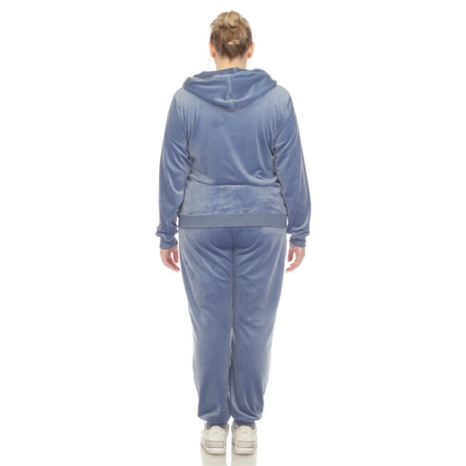 Plus Size 2-Pc Velour Tracksuit Set, Denim Blue / Chambray Denim Medium, alternate image number 3