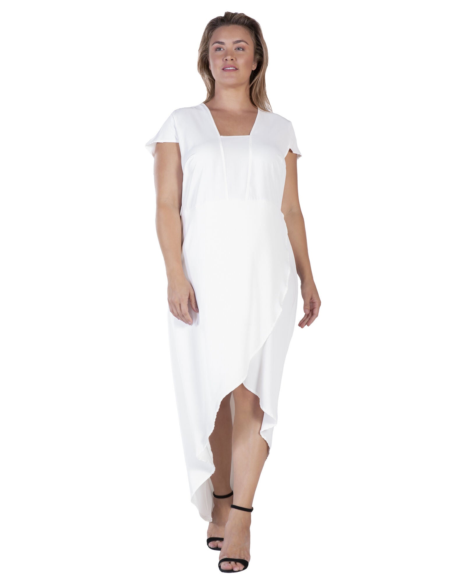 Standards & Practices Cap Sleeve High-Low Tulip Dress, IVORY / White, hi-res image number 0