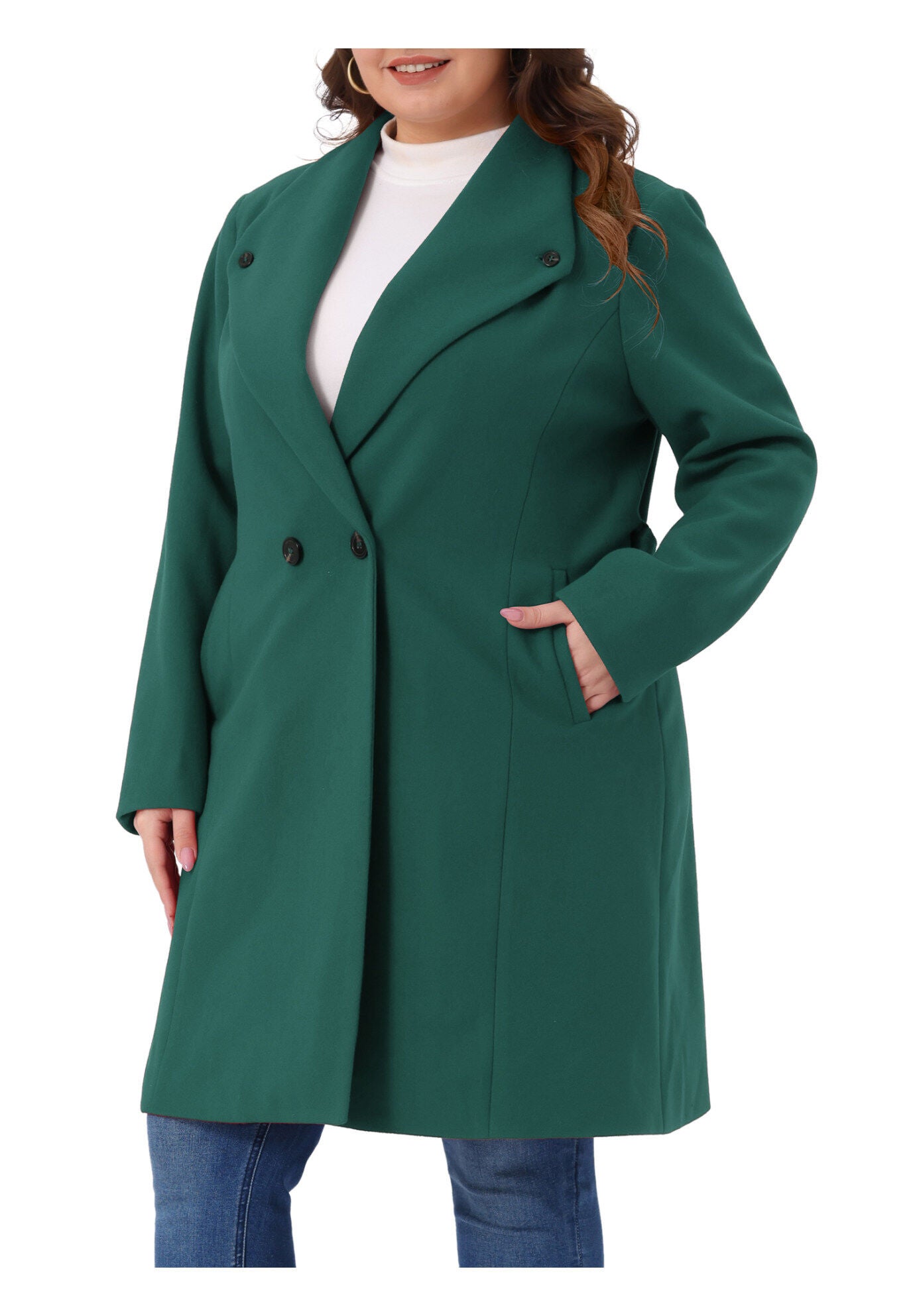Lapel Single Breasted Belted with Pocket Trench Coats, Dark Green / Hunter Green, alternate image number 1
