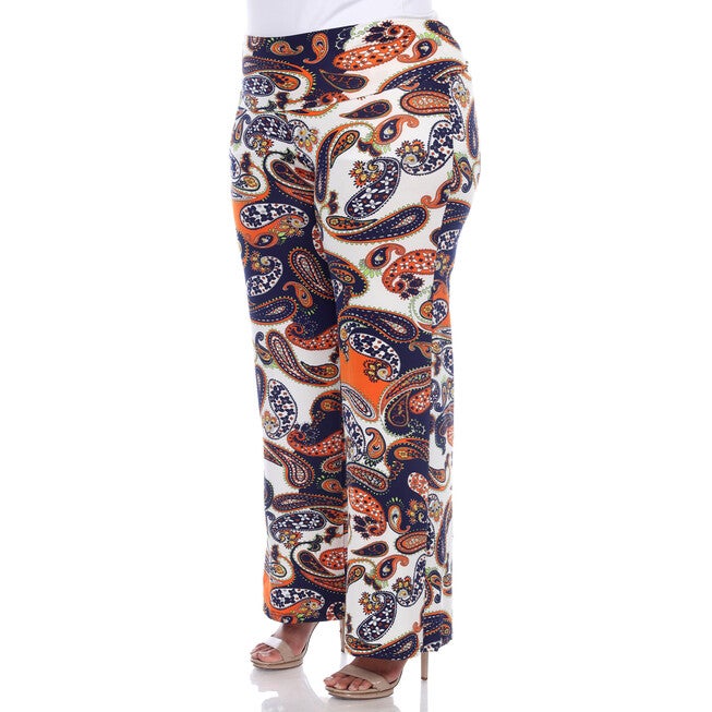 Navy Orange Paisley Palazzo Pants, , alternate image number null