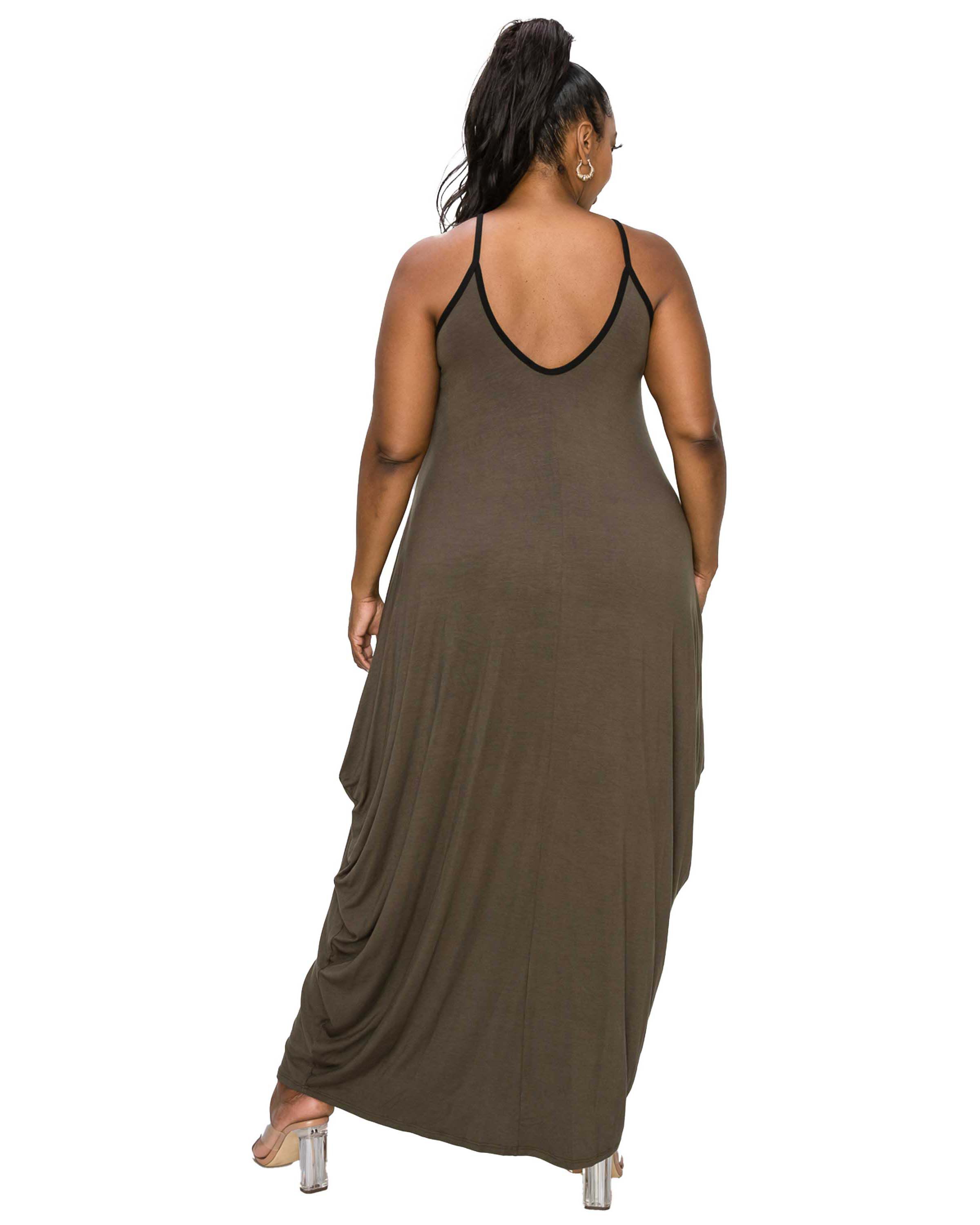 SPAGHETTI STRAP HAREM DRESS, Olive / Olive Green, alternate image number 2