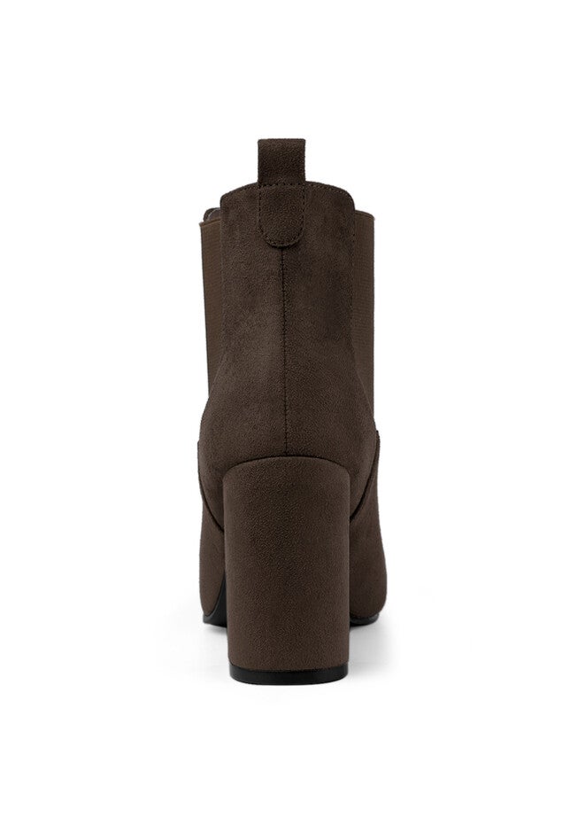 ROUND TOE CHUNKY HEEL CHELSEA ANKLE BOOTS, Coffee / Brown, alternate image number 3