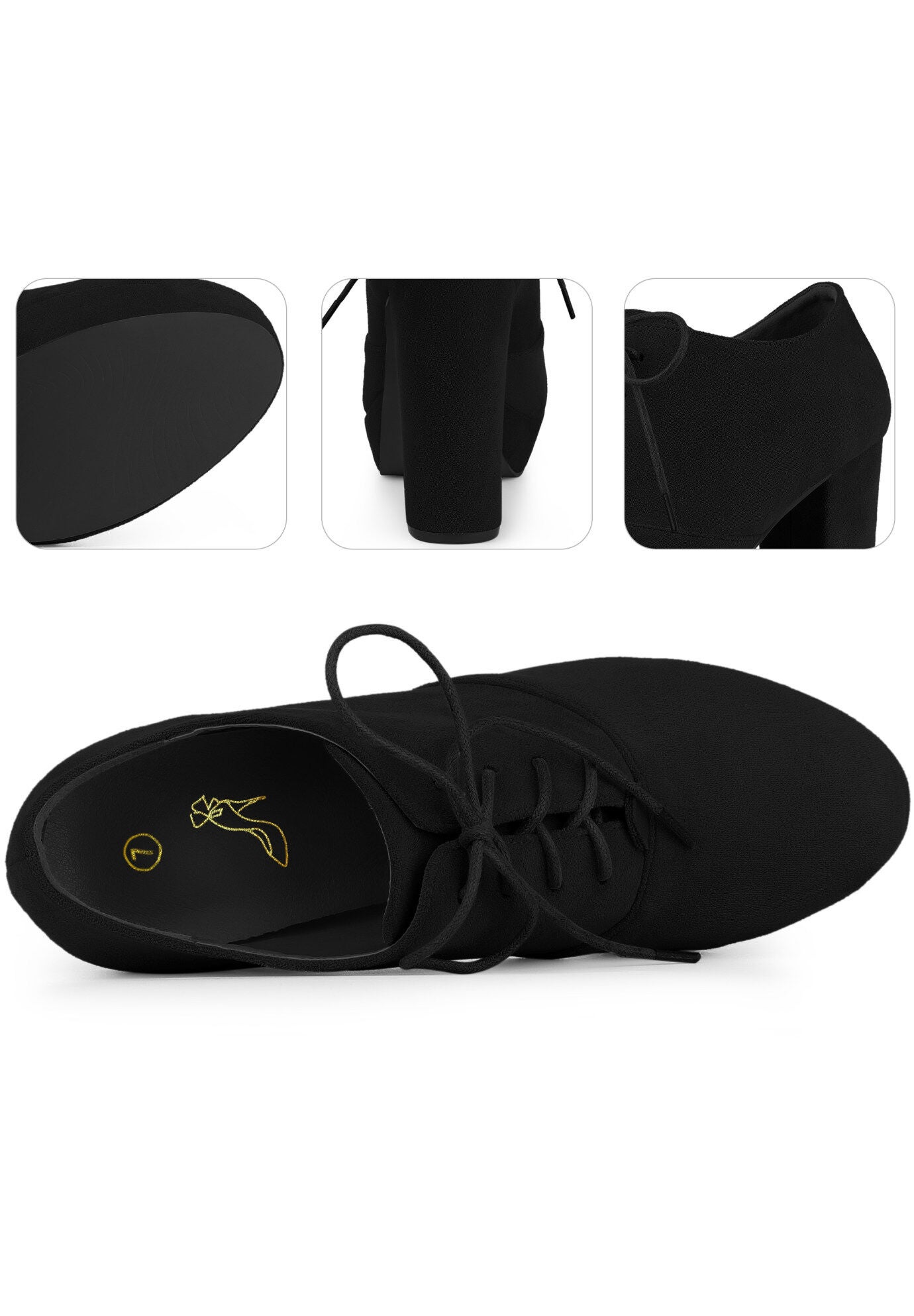 Platform Chunky Heel Lace Up Ankle Booties, Black / Black, alternate image number 2