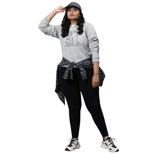 Grey "Slay All Day" Sweatshirt with Hoodie, , alternate image number null