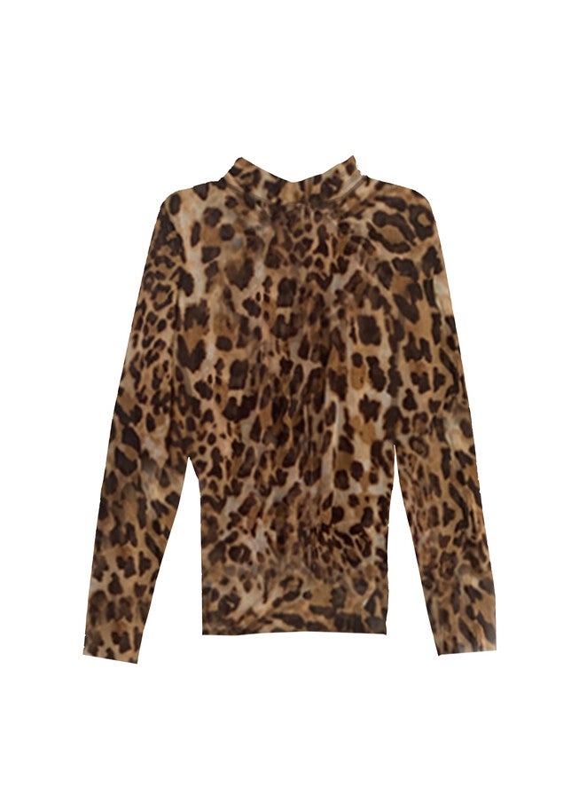 SHANA MESH MOCK TURTLENECK, Leopard / Brown, hi-res image number 0