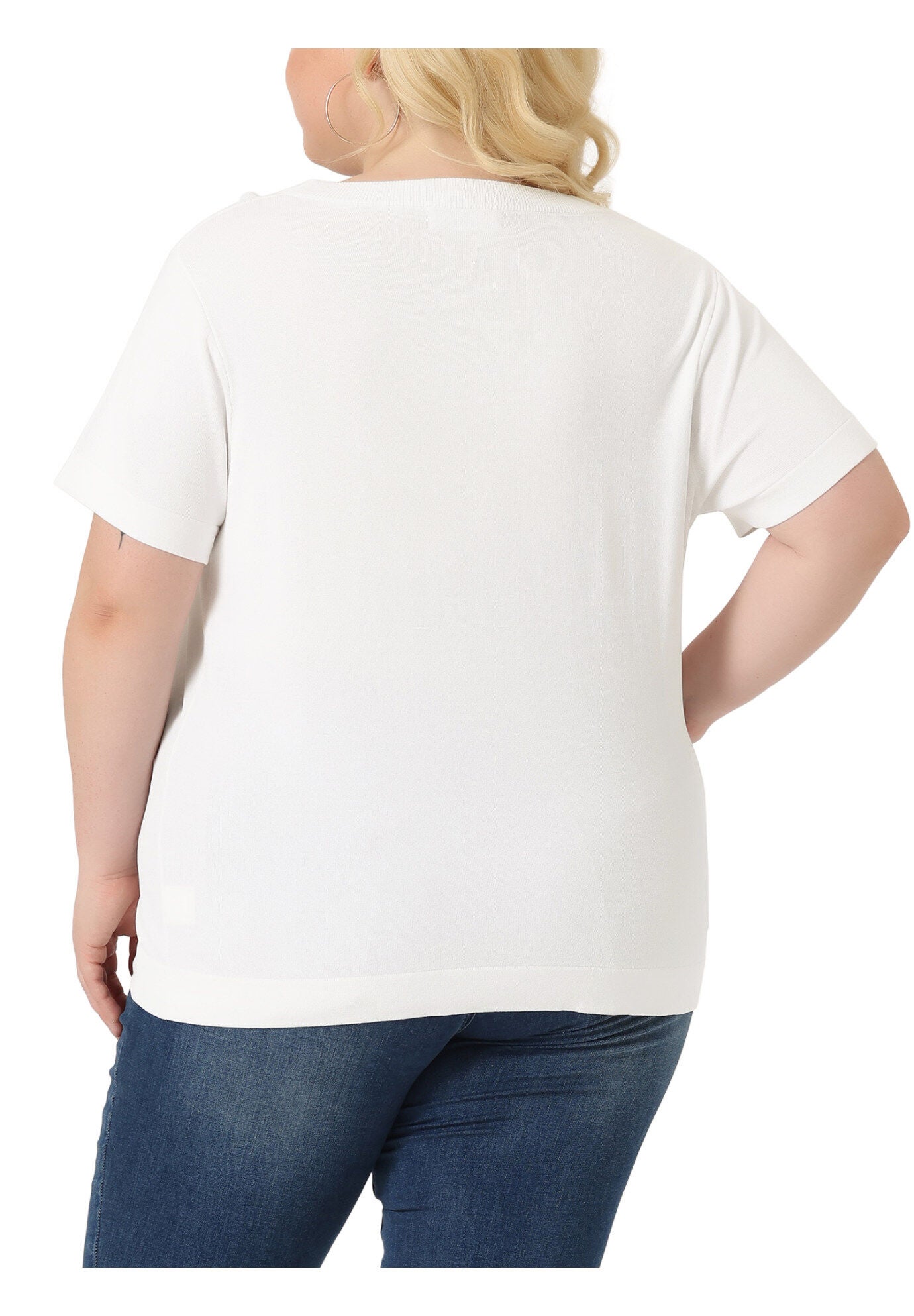 Short Sleeves Pullover Sweater Top, White / White, alternate image number 3